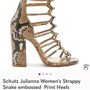 SCHUTZ Snake-Print Strappy Block Heel Sandals in Brown and Black
